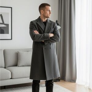 Andrew Fezza New York Cashmere Blend Double Breasted Long Overcoat Gray 38R